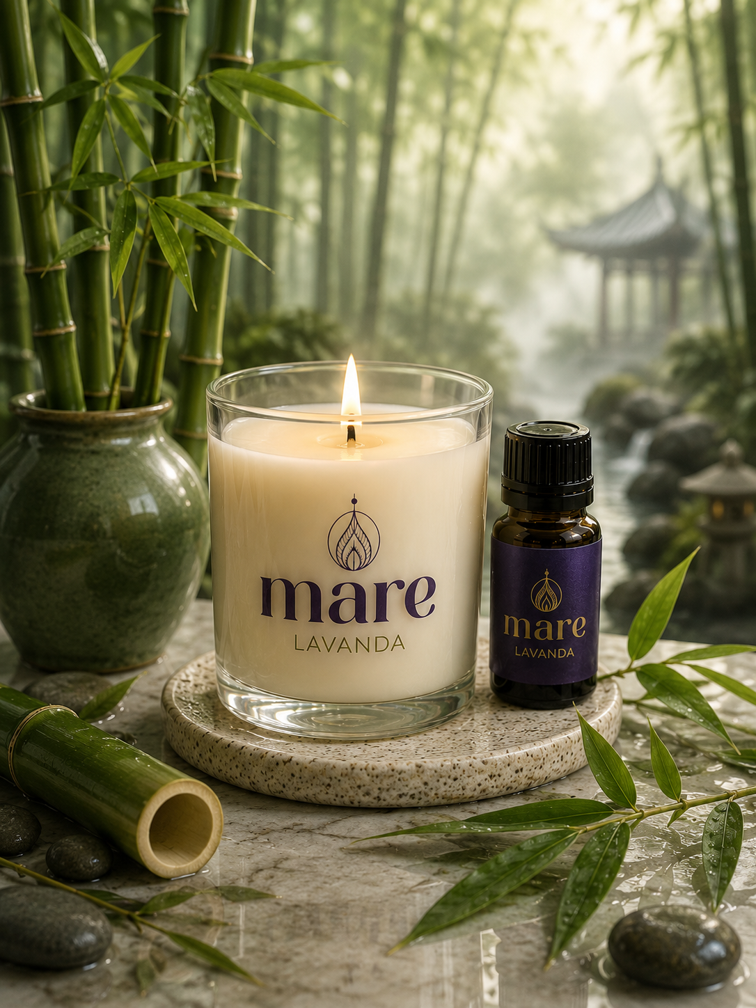 Fragancia Bambú Verde Mare Lavanda para velas, jabones, difusores y aromatizantes de aroma fresco, verde y natural.