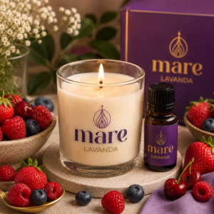 Fragancia Frutos Rojos Mare Lavanda para velas, jabones, difusores y aromatizantes frutales de frutas rojas maduras.