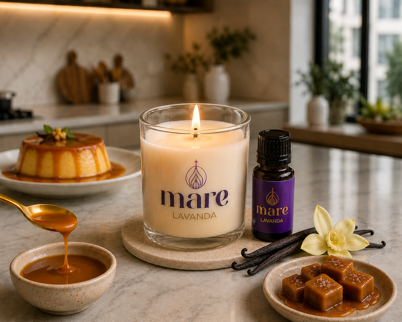Fragancia Caramelo de Vainilla Mare Lavanda para velas, jabones, difusores y aromatizantes de aroma dulce y gourmand.