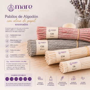 Pabilo encerado de algodón con alma de papel
