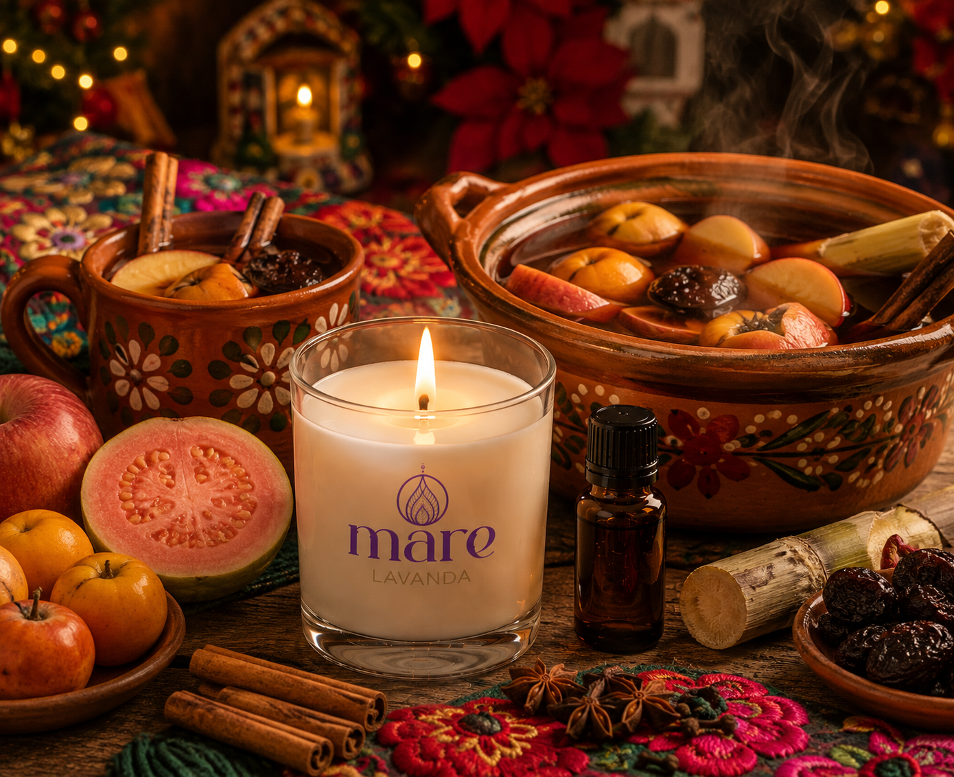 Fragancia Ponche Navideño de Frutas Mare Lavanda con un cálido aroma frutal y especiado, ideal para velas, jabones, difusores y productos de temporada.