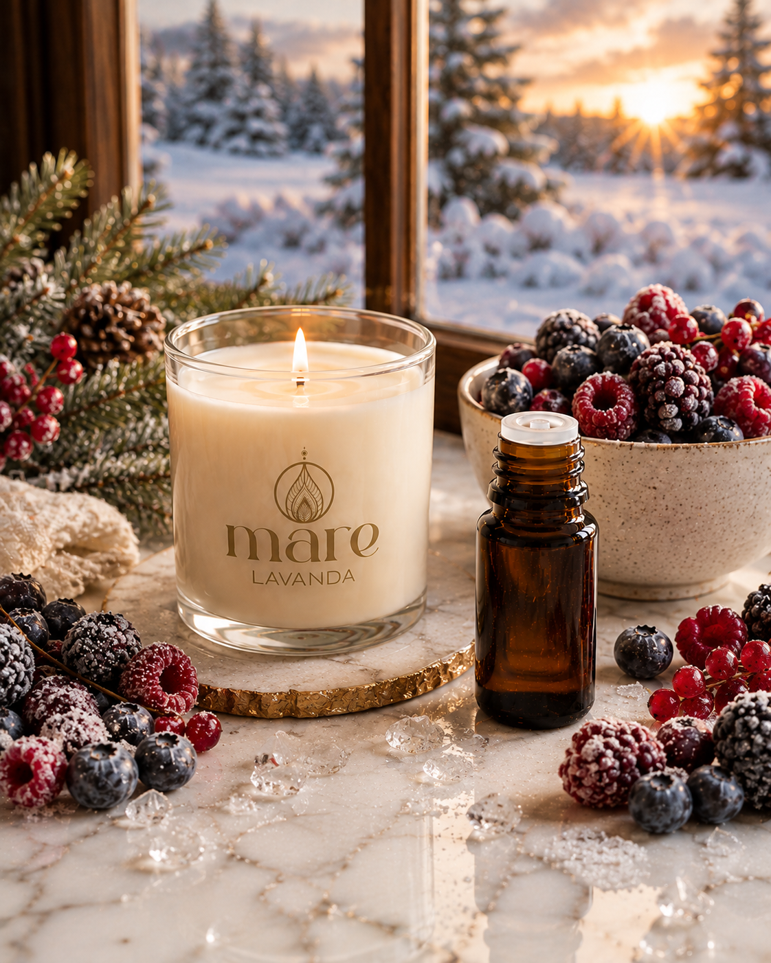 Fragancia Berry Christmas Mare Lavanda para velas, jabones, difusores y aromatizantes con aroma a frutos rojos escarchados.