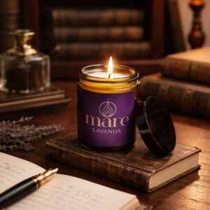 Vela artesanal aromática de cera de soya 200g. "Ámbar". Disponible en varios aromas.